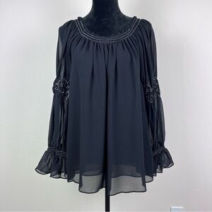 Max Studio Shirt Womens Medium Blouse Peasant Goth Whimsigoth Witchycore Black